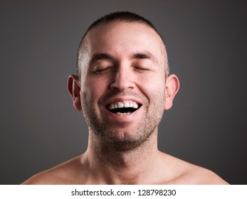 Laughing Man Isolated On Black Background Stock Photo 128798230 ...