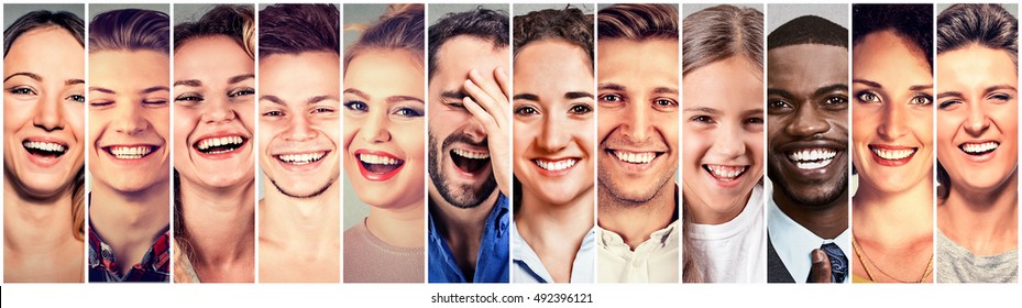 Laughing people. Group of happy multi ethnic men, women, children 