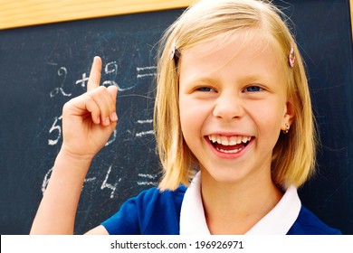 laughing schoolgirl found the correct solution of a mathematical problem