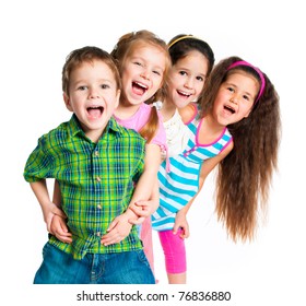 laughing small kids white background
