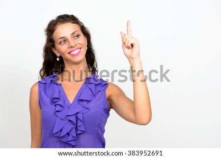 Laughing woman pointing finger