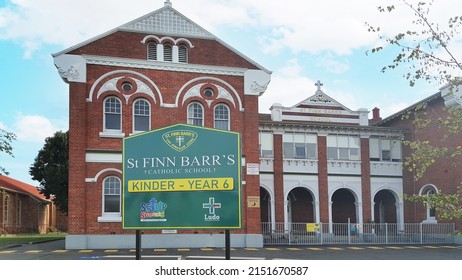 Launceston, Australia - Apr 22: Selective Focus Building View Of St Finn Barr's Catholic School, A Catholic Co-educational School Offering A Catholic Education To Students From Kindergarten To Year 6