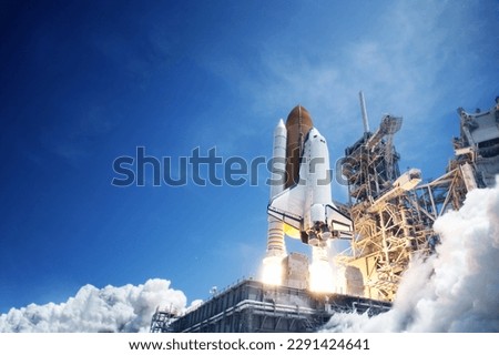 The launch of a spacecraft into space. Elements of this image furnished NASA. High quality photo