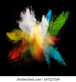 Launched Colorful Powder, Isolated On Black Background