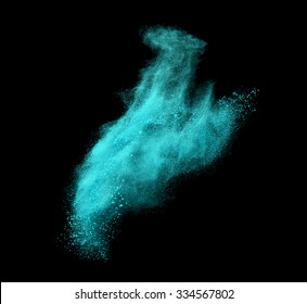 Launched Colorful Powder, Isolated On Black Background.