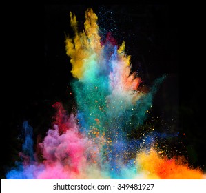 Launched Colorful Powder, Isolated On Black Background