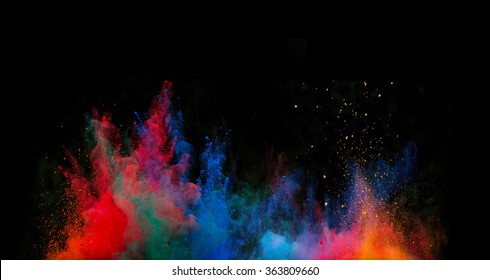 Launched Colorful Powder, Isolated On Black Background