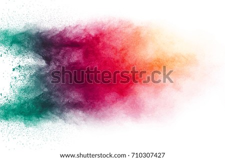 Launched colorful powder isolated on white background.
