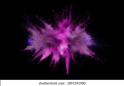 Launched colorful powder on black background, abstract powder explosion