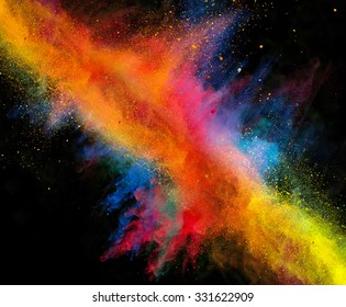 Launched Colorful Powder On Black Background