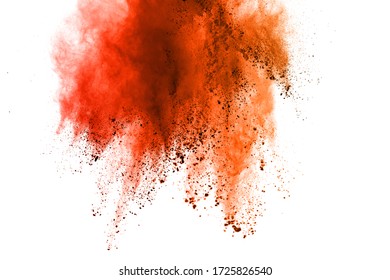 Launched Orange Powder On White Background.