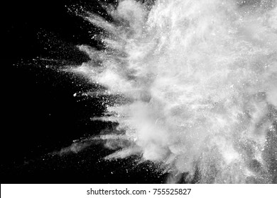 Launched White Powder Splash On Black Background.