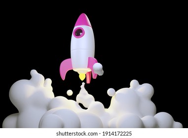 Launching rocket model taking off against black background. Concept of project launching in business. 3d rendering, mock up. - Powered by Shutterstock