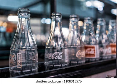 LAUNDA/ANGOLA - 23 MAY 2018 - Coca Cola Factory, Ready-to-fill Bottles On The Line.