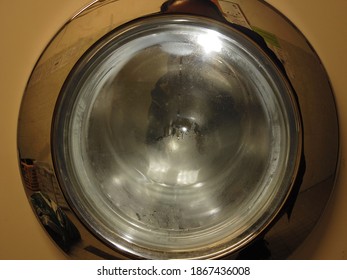 Laundromat Door Closed With A Lot Of Water Drops On Inner Side Of Transparent Door.