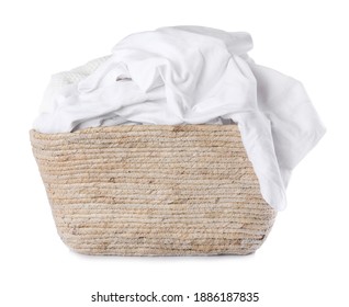 Laundry Basket With Dirty Clothes On White Background