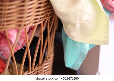 Laundry Clothes In Basket Closeup Indoor Blur Background