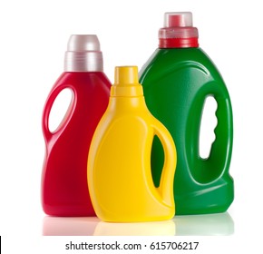 Laundry Detergent Bottle With Fabric Softener Isolated On White Background