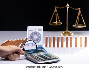 Laundry money change and clean illegal dirty through washing machine or laundering tax system. It is illegal crime, investigated by law lawyer authority. Concept laundering money, Studio copy space - Shutterstock ID 2209554071
