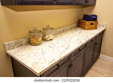 Laundry Room Counter Top With Dog Treats And Towel Basket