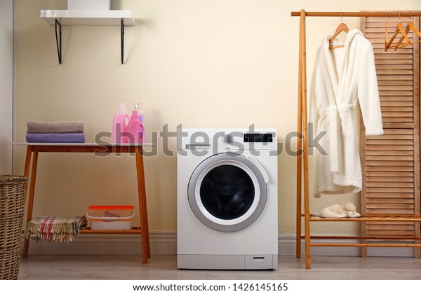 Laundry Room Interior Modern Washing Machine Stock Photo (Edit Now