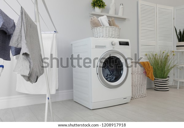 Laundry Room Interior Washing Machine Near Stock Photo (Edit Now