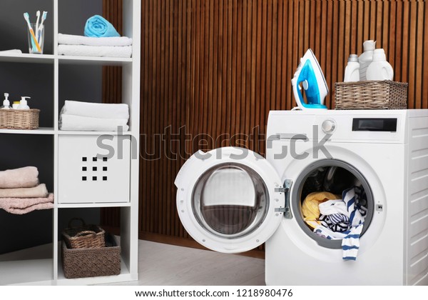 Laundry Room Interior Washing Machine Near Stock Photo (Edit Now