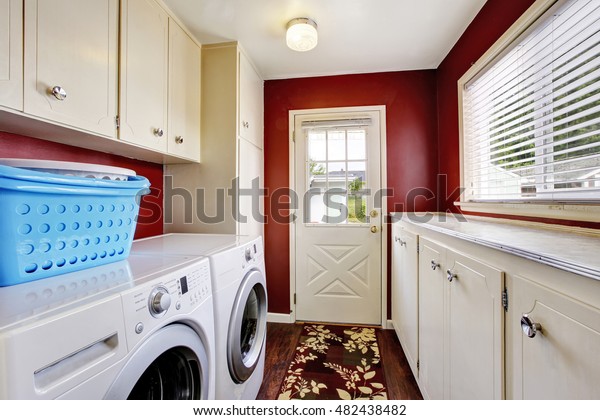 Laundry Room Interior White Cabinets Red Stock Photo Edit Now