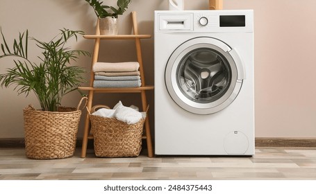 Laundry in washing machine indoor wallpaper 