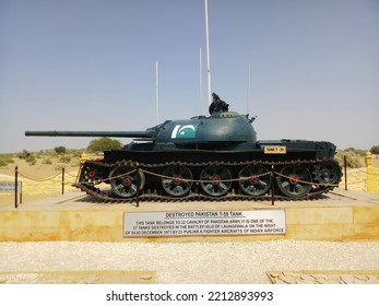 Laungewala, Thar Desert, Rajasthan, India - 16th October 2019 : Indian Army Destroyed China Made Pakistani T- 59 Tank And Kept At Border . Battle Of Laungewala Won By Indian Army Against Pakistan.