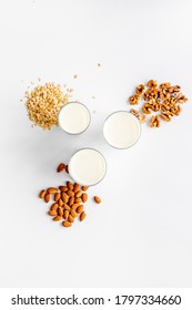 Lauout of vegan plant based milk. Above view - Shutterstock ID 1797334660