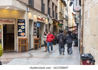 Laurel Street, Logrono, Spain - 03.05.2019. It Is One Of The Streets Of The Old Town Of Logrono (La Rioja, Spain), Famous For Being A Typical Tapas Of The City.