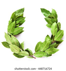 Laurel Wreath Made Of Dried Branches And Leaves Isolated On A White Background