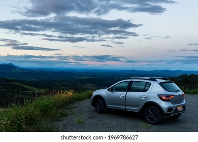 LAURO MÜLLER, SC-BRAZIL - April 08, 2021: Sandero Stepway In Rio Do Rastro Mountain Range.