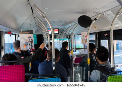 Lausanne, Switzerland - March 25, 2019: Passenger in trolleybus NAW Lauber 91T in the city street.

 - Shutterstock ID 1655041945