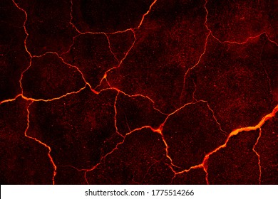 Lava and cracked surface of volcano. Hot background. Red and black 
