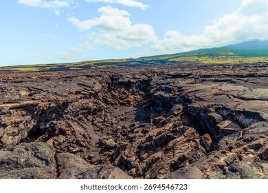 Lava Fields and Pacific Ocean View from Hawaii’s Big Island, USA – Volcanic Coastline Landscape