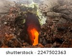 Lava flow under a layer of solid lava near active Volcano Tolbachik, Kamchatka, Russia