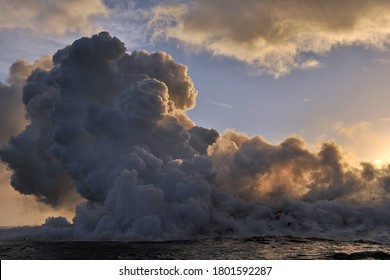 Lava flowing into the ocean from lava volcanic eruption on Big Island Hawaii, USA. - Powered by Shutterstock