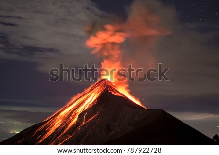 Lava going down the Volcano Fuego in Antigua, Guatemala, right after an eruption.