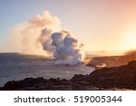 Lava Pouring into the Ocean Creating a Huge Poisonous Plume of Smoke at Hawaii