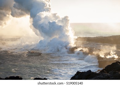 Lava Pouring Into The Ocean Creating A Huge Poisonous Plume Of Smoke At Hawaii's Kilauea Volcano