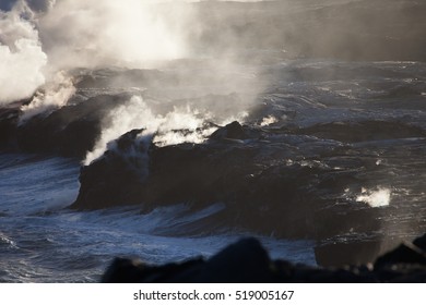 Lava Pouring into the Ocean Creating a Huge Poisonous Plume of Smoke at Hawaii's Kilauea Volcano