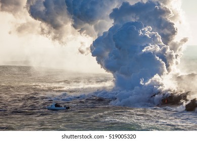 Lava Pouring Into The Ocean Creating A Huge Poisonous Plume Of Smoke At Hawaii's Kilauea Volcano