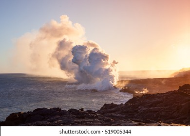 Lava Pouring Into The Ocean Creating A Huge Poisonous Plume Of Smoke At Hawaii's Kilauea Volcano