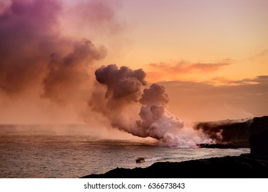 Lava Pouring Into Ocean Creating Huge Stock Photo 636673843 Shutterstock