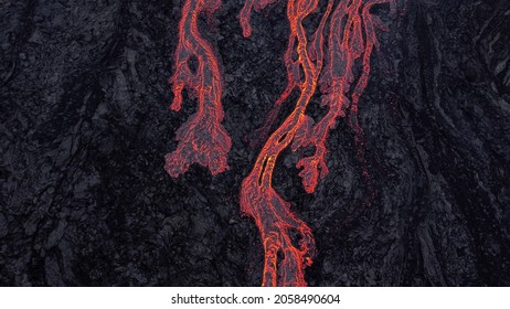 Lava River On Black, Solidified Lava