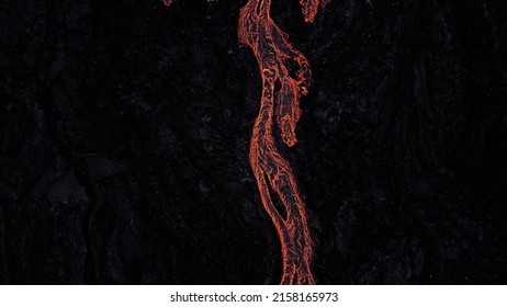 Lava River On Black, Solidified Lava