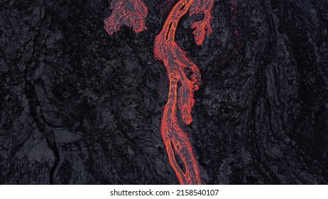 Lava River On Black, Solidified Lava