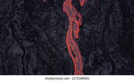 Lava River On Black Solidified Lava